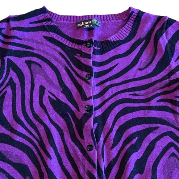 Takara Girls 3/4 Sleeve Sweater Black Purple Zebra Print - Picture 2 of 6